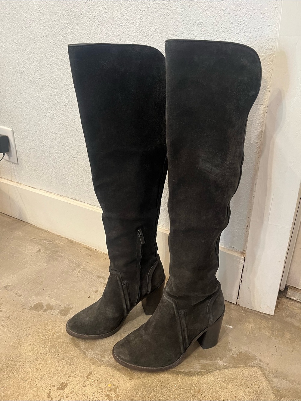 Vince Camuto Dark Brown Suede Knee-High Block Heel Boots